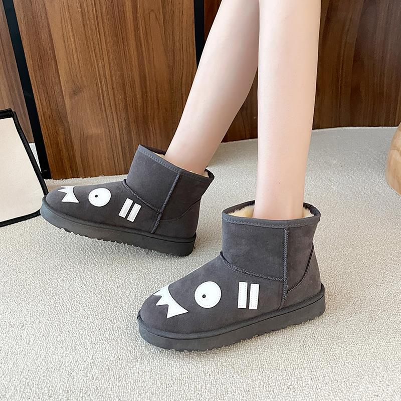 Women Fashion Cartoon Monster Thickened Warm Round Head Flat Snow Boots