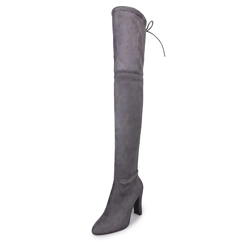 Suede Upper Round-Toe High Heel Solid Color Over The Knee Boots