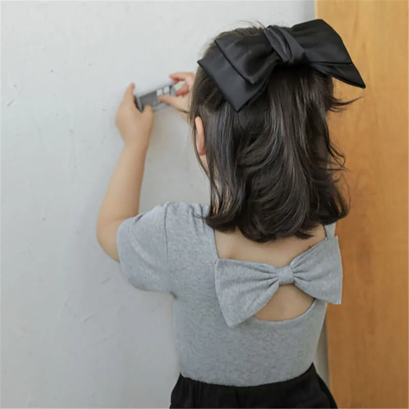 Girls Backless Bow Decoration T-Shirt