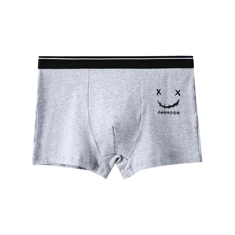 (Buy 1 Get 2) Men Fashion Casual Simple Smiley Print Cotton Mid Waist Boxer Pants