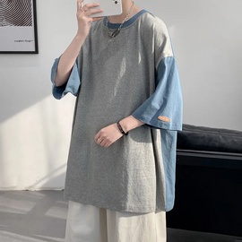 (Buy 1 Get 1) Men Fashion Casual Simple Colorblock Short Sleeve Round Neck Loose T-Shirt
