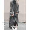 WomenAutumn And Winter Fashion Casual Plush Solid Color High Collar Long Sleeve Maxi Dress