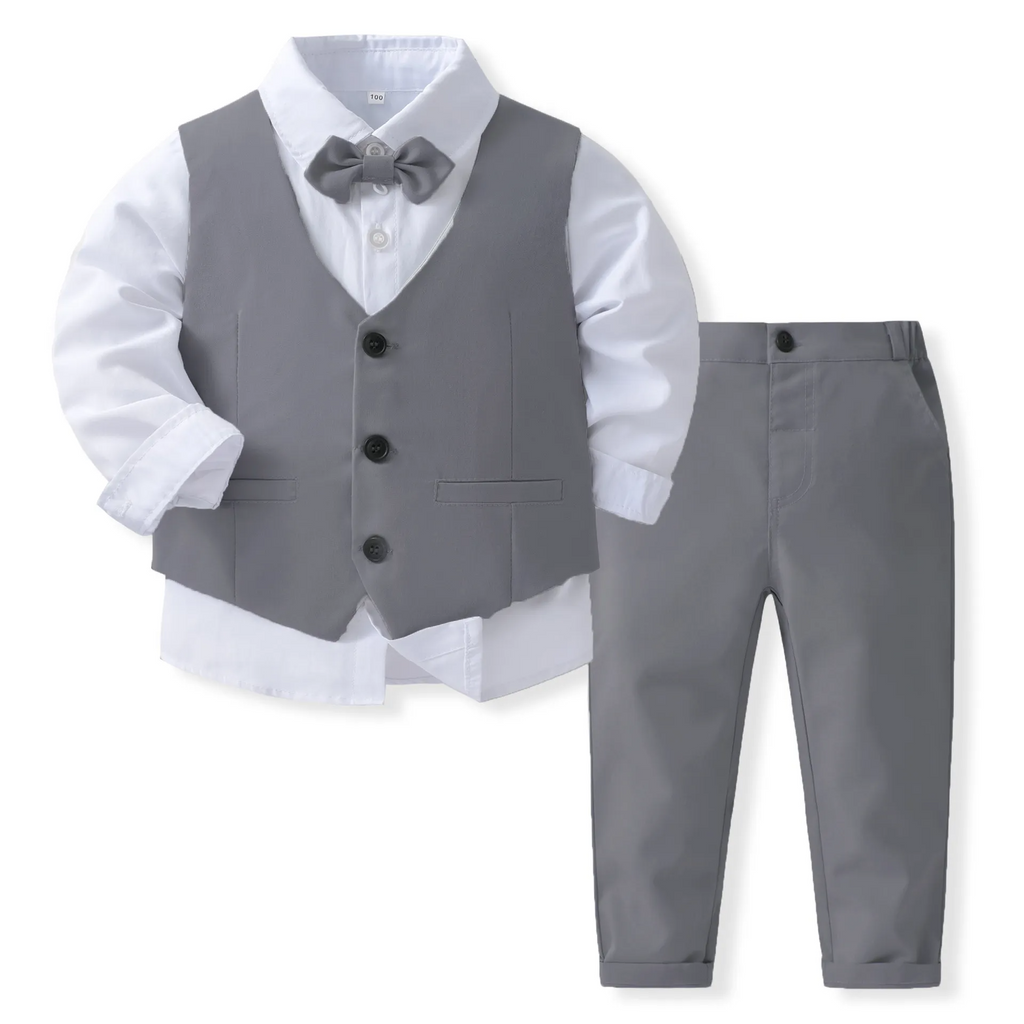 Kids Toddler Boys Party Clothing British Style Waistcoat Solid Color Long Sleeve Lapel Shirt Trousers Set