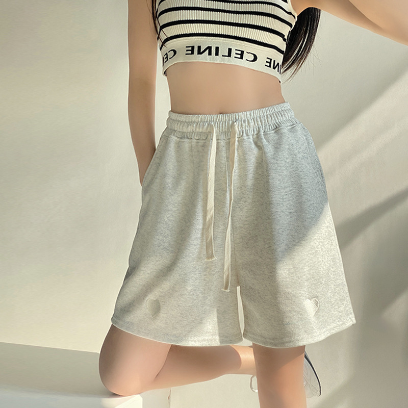 Women'S Fashion Casual Embroidered High Waist Sports Loose Wide Leg Shorts