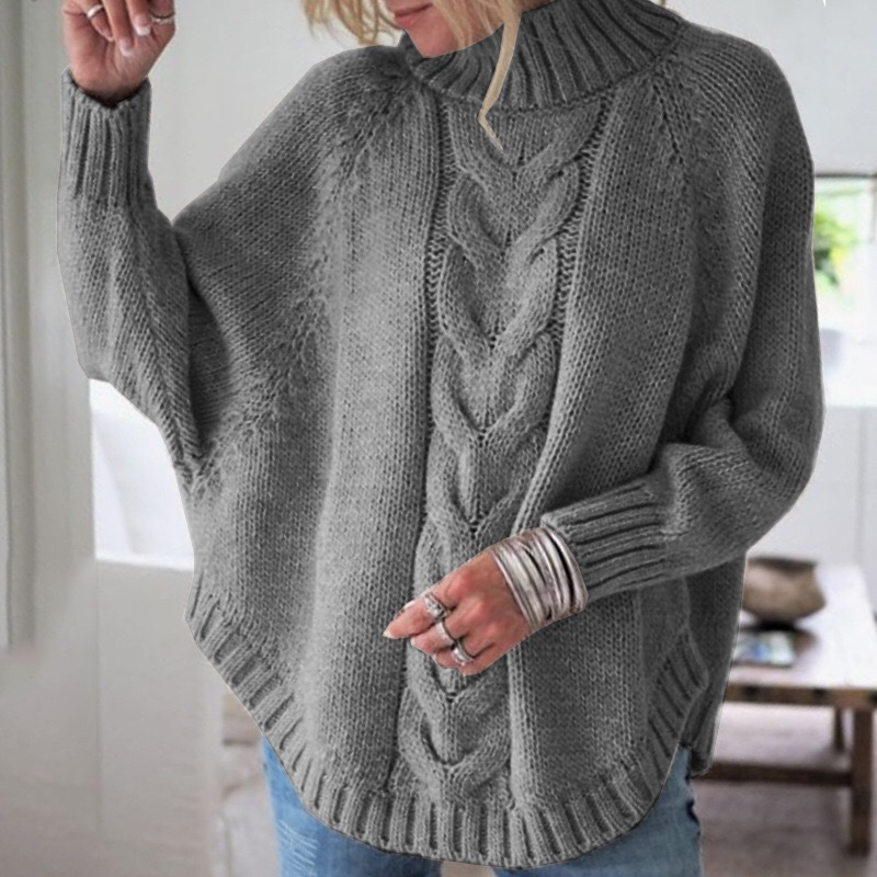 Women Casual Loose Winter Solid Color Half Turtleneck Knitted Sweater