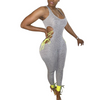 Women Casual Contrast Bandage Patchwork Sports Jumpsuits