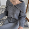 Women Fashion Winter Lapel Zipper Knitted Sweater