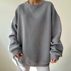 Fashion Women Round Neck Solid Color Loose Long-Sleeved Casual Sweatshirt