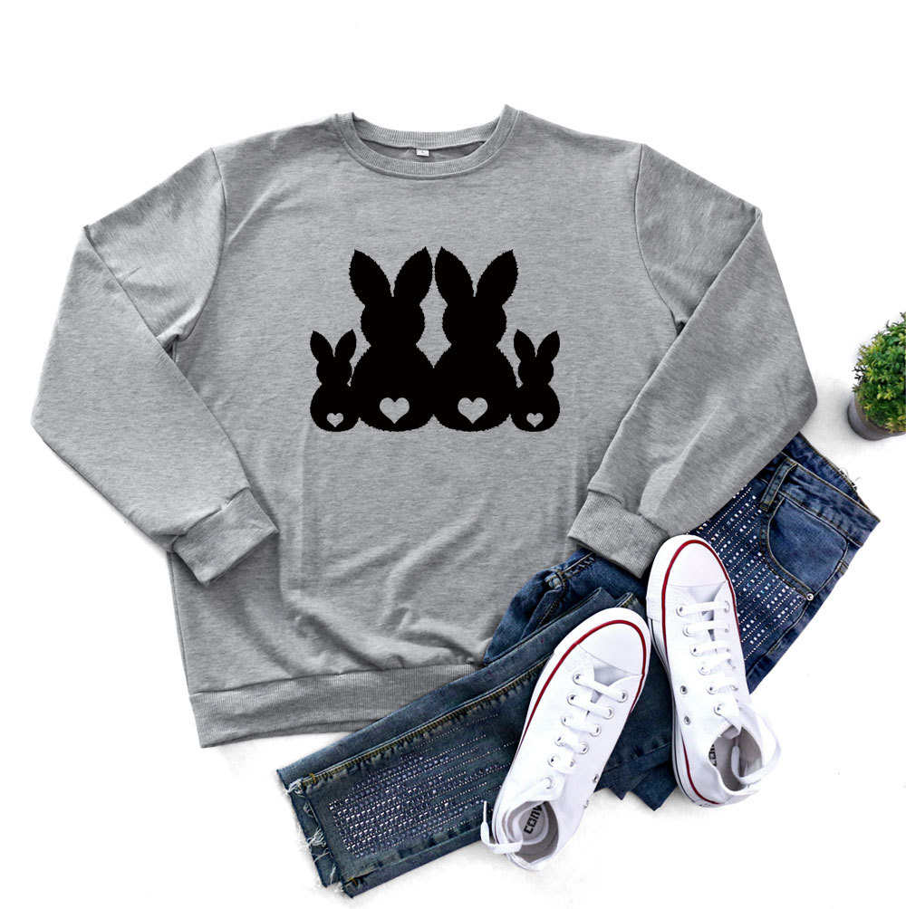Easter Fashion Women's Long Sleeve Rabbit Print Round Neck Sweatshirt