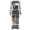 Women'S Fashion Contrast Stitching Long Sleeve Knitted Bodycon Maxi Dress