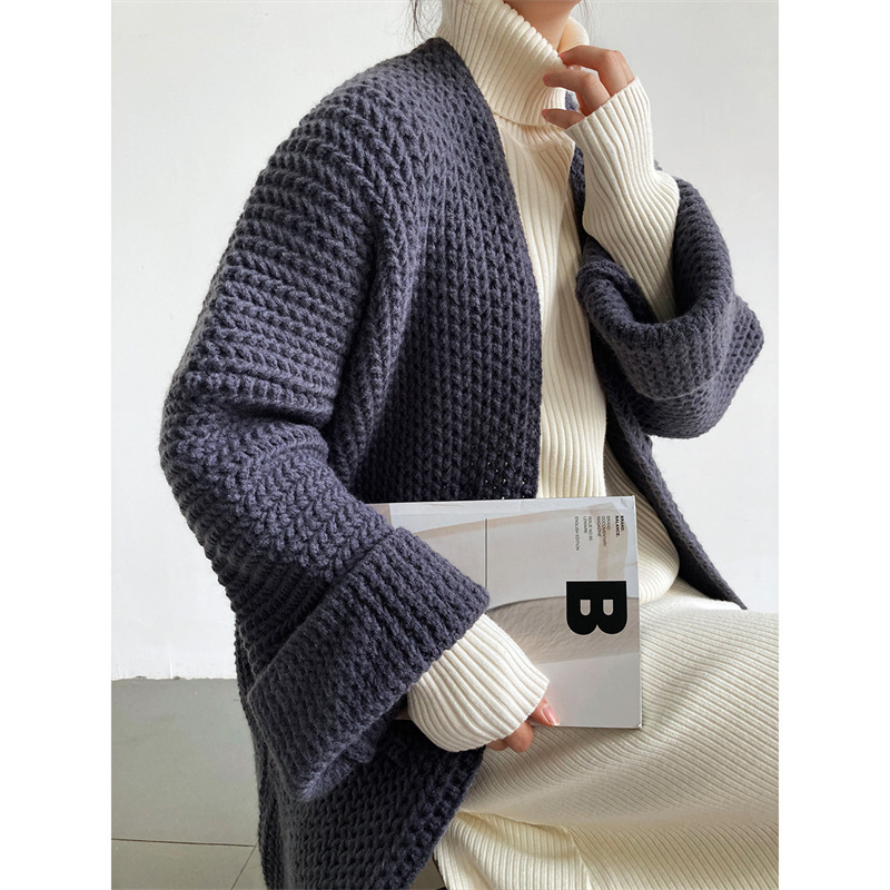 Winter Women Fashion Loose Long Sleeve Knitted Sweater Coat