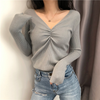 2 pieces Women Fashion Slim-Fit Sexy V-Neck Long Sleeve Knitted Base Shirt