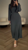 Women Fashion Casual Loose Solid Color Long Sleeve Maxi Dress