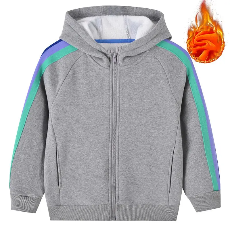 Kids Casual Long Sleeve Zipper Fleece-Lined Hooded Coat