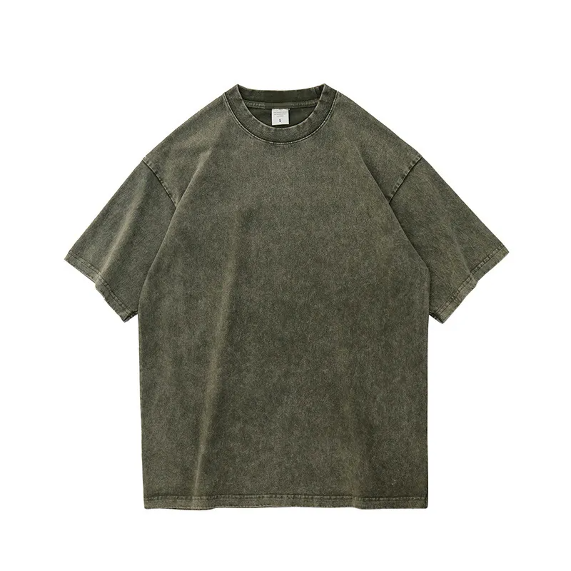 Men Street Fashion 220g Heavy Washed Retro Short Sleeve Cotton Loose Round Neck Half Sleeve T-Shirt