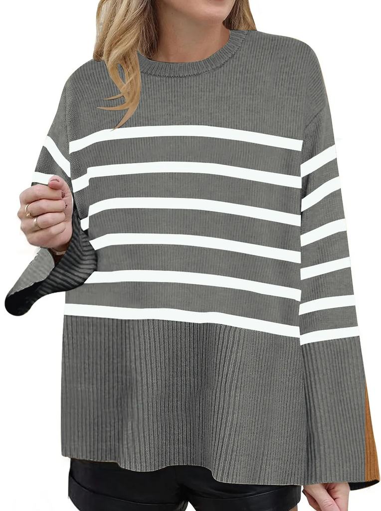 (Buy 1 Get 1 ) Women Fashion Casual Stripe Round Neck Sweater