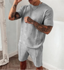 Men Basic Short Sleeve Round Neck Plaid T-Shirt And Shorts Two-Piece Set