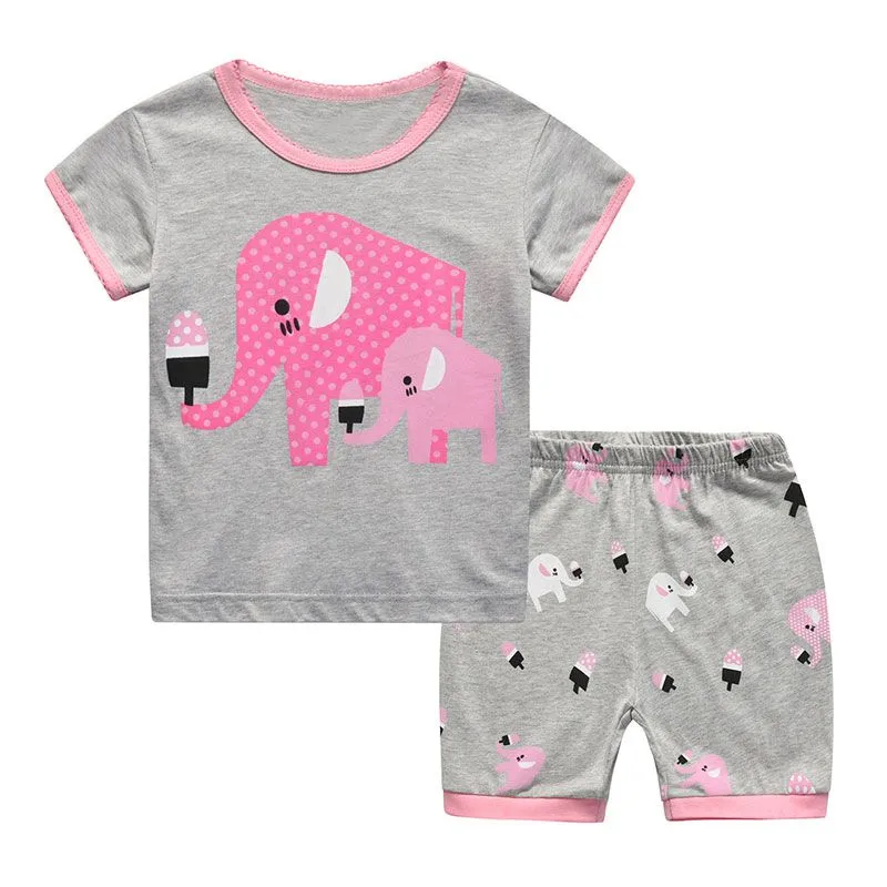 2 Pcs Girls Elephant Print Sleepwear Suit