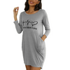 Women Fashion Casual Heart Letter Print Round Neck Loose Dress