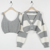 Women Fashion Winter Striped Knitted Sweater Two-Piece Set