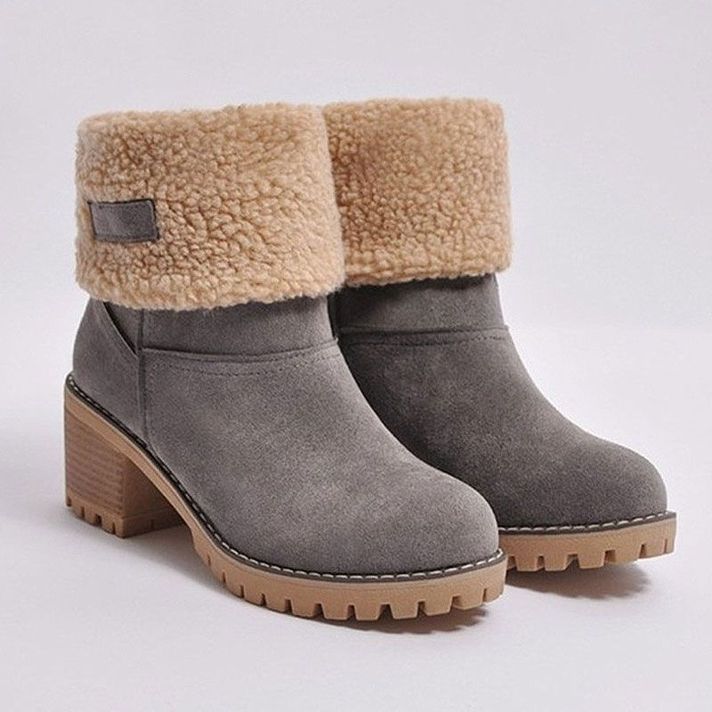 Suede Upper Chunky Heel Mid Calf Boots Shoes