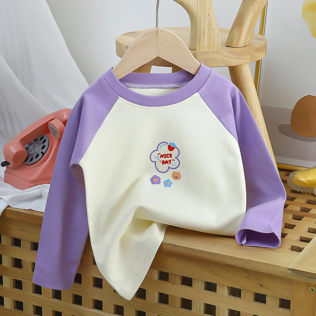 ( Buy 1 Get 1 ) Kids Toddler Big Boys Girls Fashion Casual Cute Cartoon Pattern Round Neck Long Sleeve T-Shirt