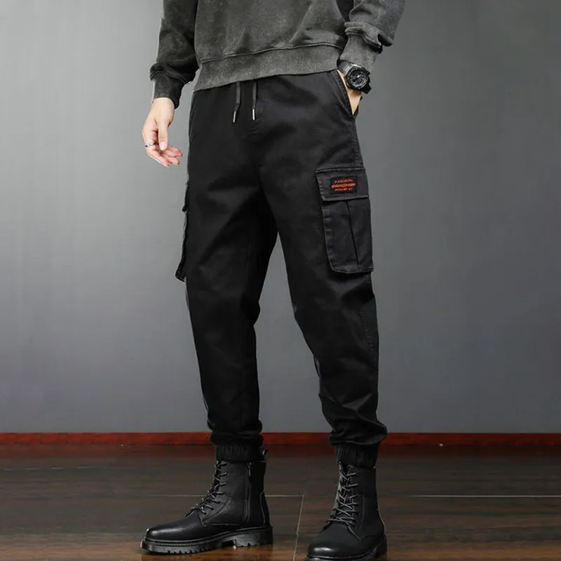 Men Fashion Casual Versatil Solid Color Multi Pocket Cargo Jogger Pants