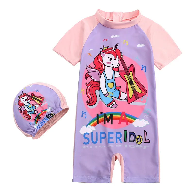 Children Kids Baby Fashion Girls Boys Short Sleeve Cartoon Print Swimsuit