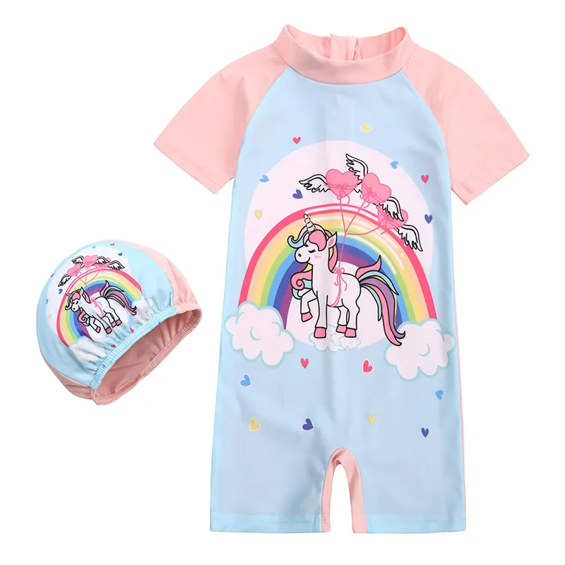 Children Kids Baby Fashion Girls Boys Short Sleeve Cartoon Print Swimsuit