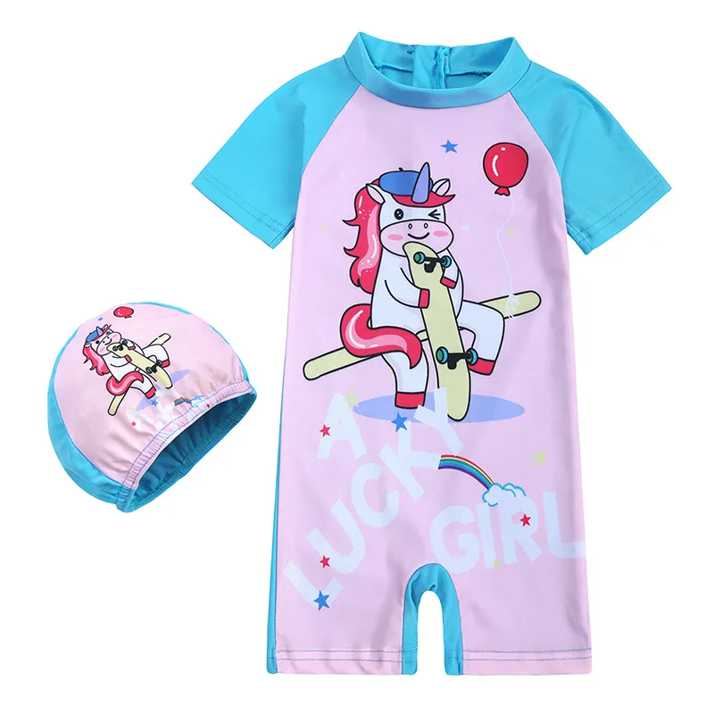 Children Kids Baby Fashion Girls Boys Short Sleeve Cartoon Print Swimsuit