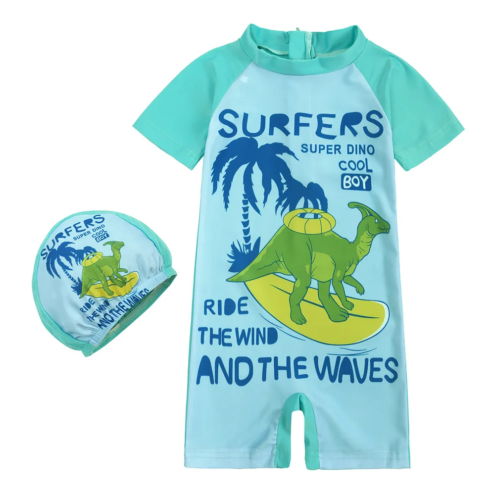 Children Kids Baby Fashion Girls Boys Short Sleeve Cartoon Print Swimsuit