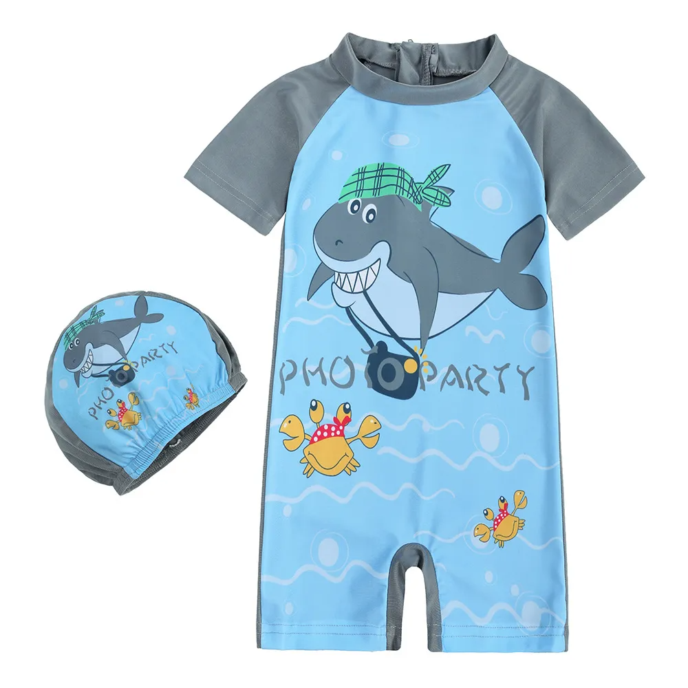 Children Kids Baby Fashion Girls Boys Short Sleeve Cartoon Print Swimsuit