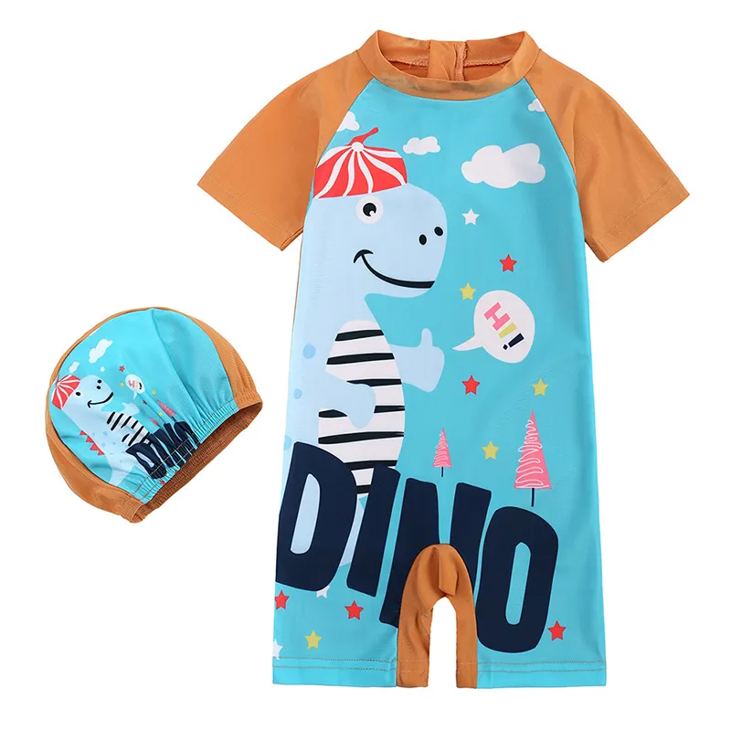 Children Kids Baby Fashion Girls Boys Short Sleeve Cartoon Print Swimsuit