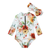 Toddlers Newborn Baby Fashion Girls Long Sleeve Flower Print Zipper Swimsuit And Headband