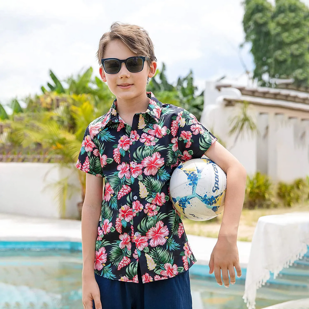 Children Kids Baby Fashion Boys Short Sleeve Floral Print Beach Shirt