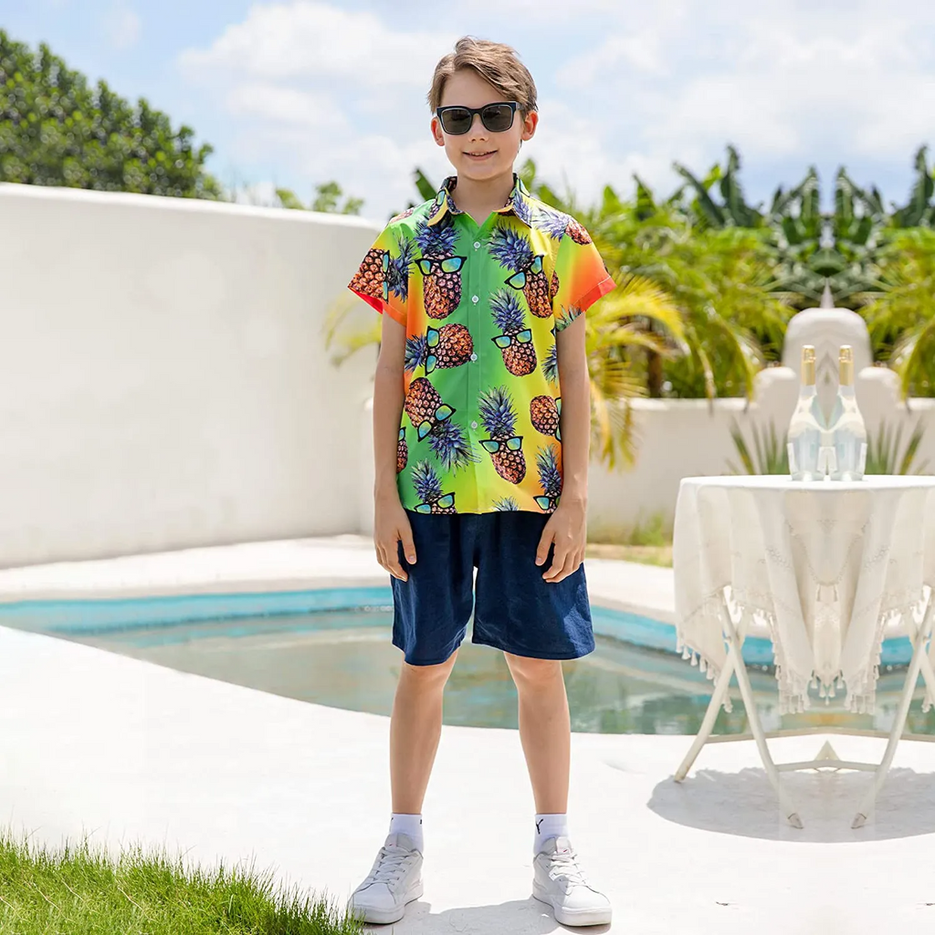 Children Kids Baby Fashion Boys Short Sleeve Floral Print Beach Shirt