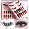 Women Multi Layer Thick Messy False Eyelashes Halloween Skull False Nail Set