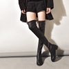 Women Fashion Plus Size Solid Color Over-The-Knee Fleece Flat Stretch Leather Boots