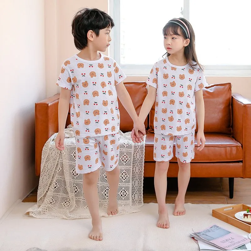 Children Kids Baby Fashion Girls Boys Basic Casual Short Sleeve Cartoon Print Top And Shorts 2pcs Set