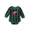 Kids Baby Boys Girls Christmas Deer Plaid Long Sleeve Round Neck Romper