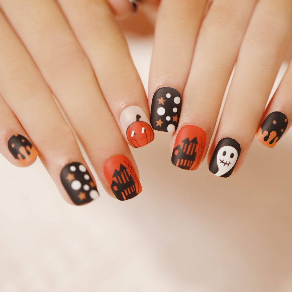 ( Buy 1 Get 2 ) Halloween Women Fashion Spooky Pumpkin Wearable False Nails