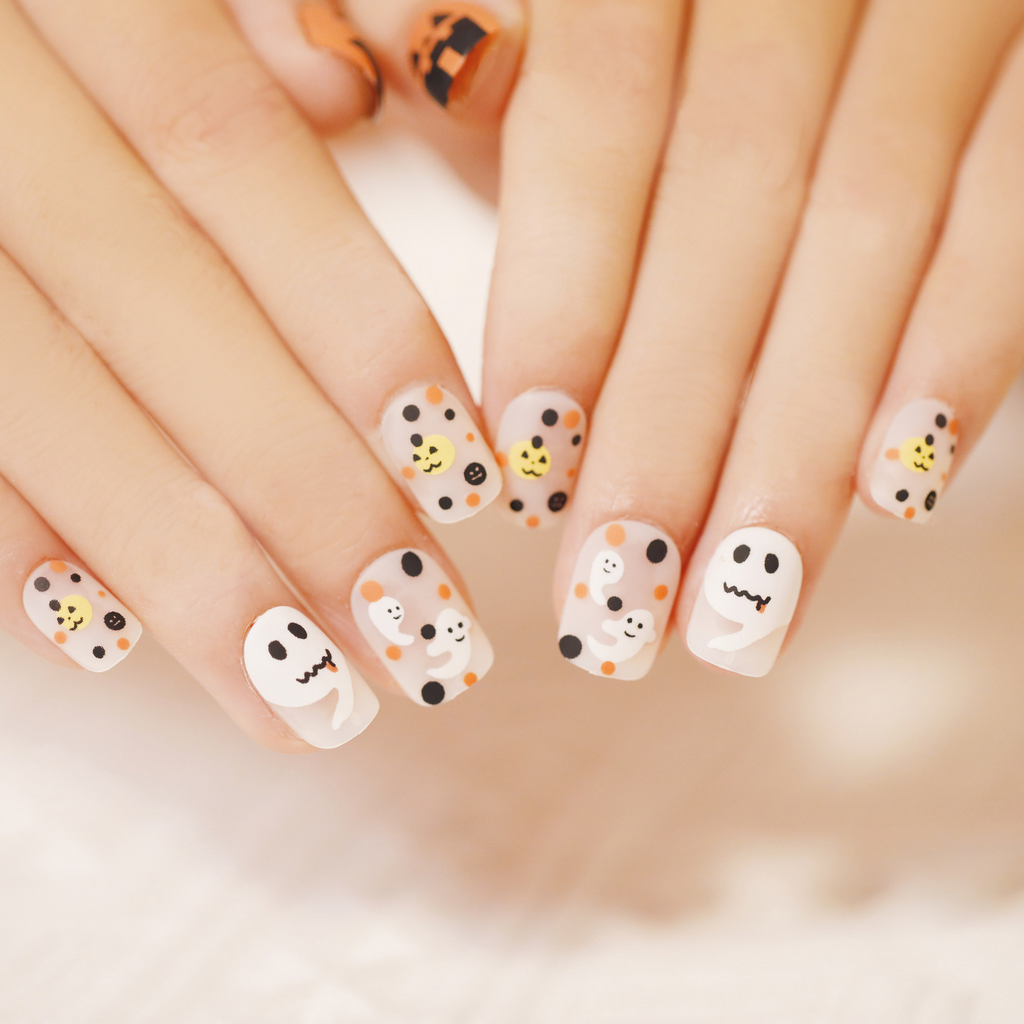 ( Buy 1 Get 2 ) Halloween Women Fashion Spooky Pumpkin Wearable False Nails