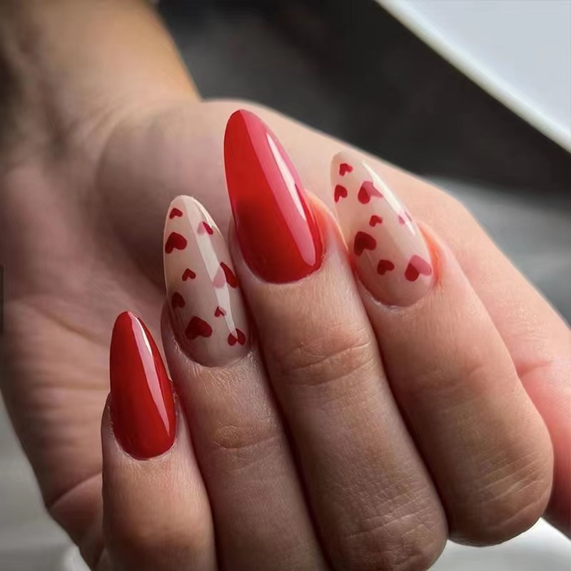 ( Buy 1 Get 2 ) Valentine Day Women Fashion Red Little Love Wearable False Nails