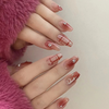 ( Buy 1 Get 2 ) Women Fashion Gradient Red Hollow Heart Rhinestone Plaid False Nails