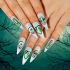 (Buy 1 Get 1) Women Fashion Halloween Star Smudged Green Heart Eyeball Lips Detachable False Nails