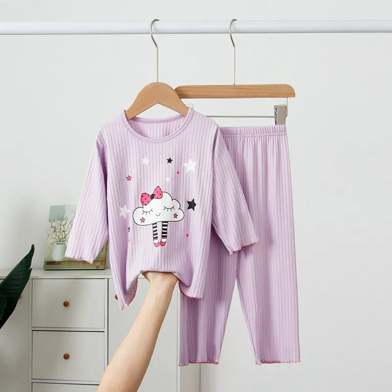 Kids Basic Round Neck Long Sleeve Breathable Loose Home Clothing