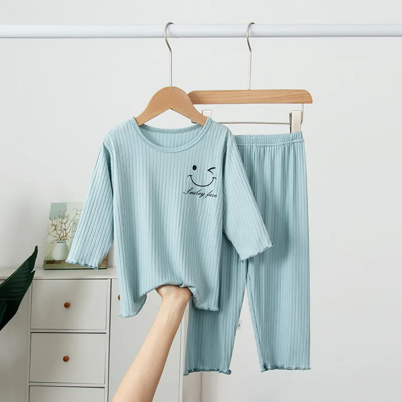 Kids Basic Round Neck Long Sleeve Breathable Loose Home Clothing