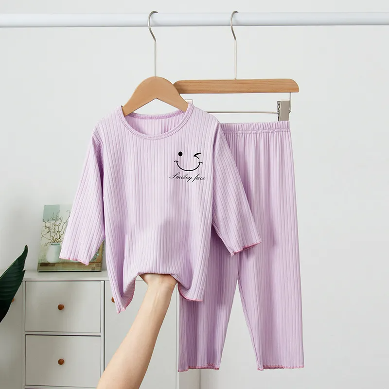 Kids Basic Round Neck Long Sleeve Breathable Loose Home Clothing