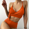 Women Fashion Solid Color Side Ties High Waist Swimsuit Set