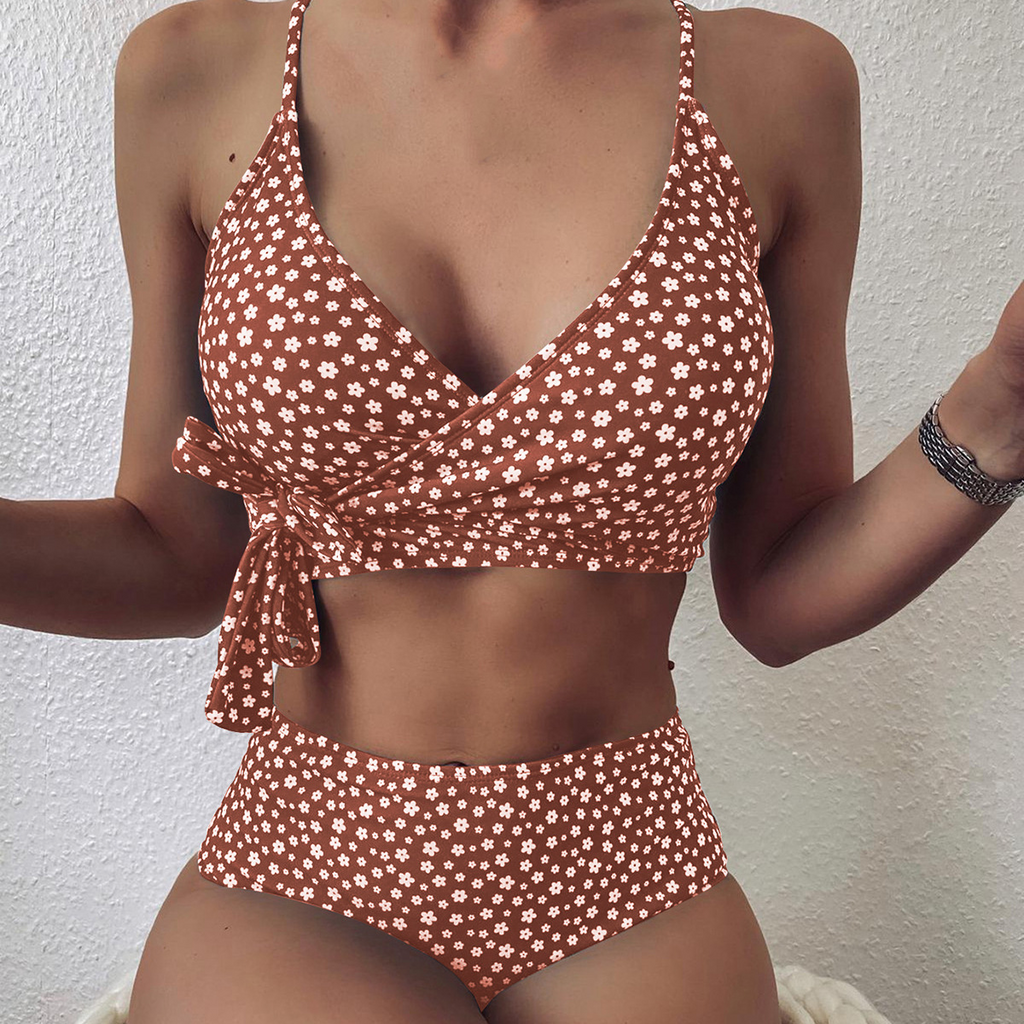 Women'S Sexy Polka Dot Print Cross Tie Swimsuit Set